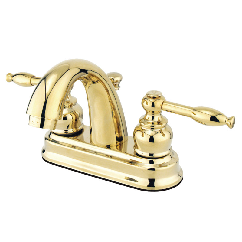 Robinet de salle de bain central à 4 poignées à 3 trous à fixation sur le comptoir en laiton Kingston, Laiton poli