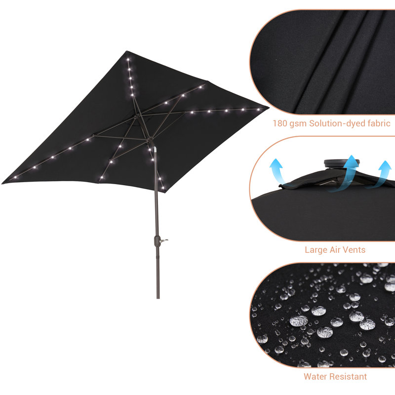 Parasol de marché rectangulaire 10 pi x 6,5 pi Lunsford, Noir, noir, noir, noir