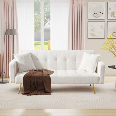 Quiniya 71.26" Modern Velvet Sofa Bed Folding Couch with Two Throw Pillows for Living Room