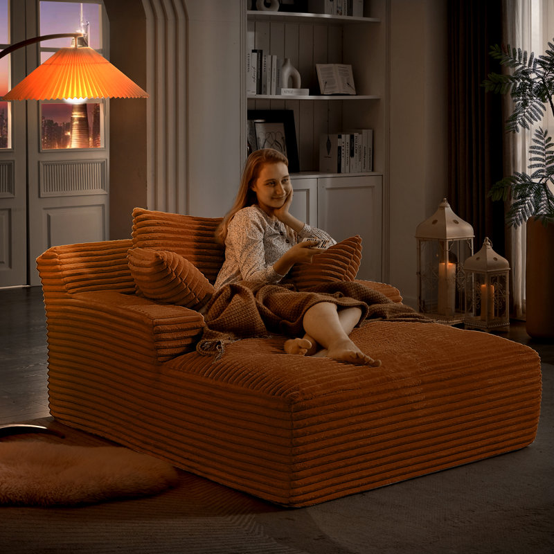 Chaise longue rembourrée en velours côtelé, Orange Corduroy