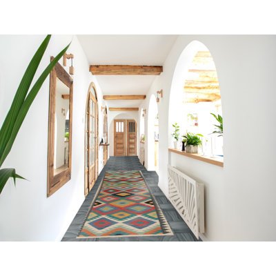 Tapis de couloir oriental en laine tissé à plat 3 x 13