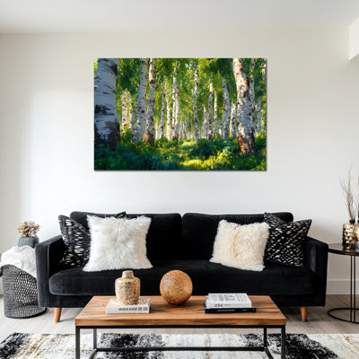Birch Forest Wall Art - Serene Nature, décoration murale, tremble, impression sur toile de paysage d'arbre pour le salon, paysage encadré de pin ensoleillé, 20 x 30 pouces