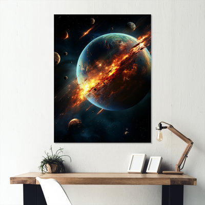 Fire Belt Of Saturn In Orbit - Space Planet Metal Wall Art