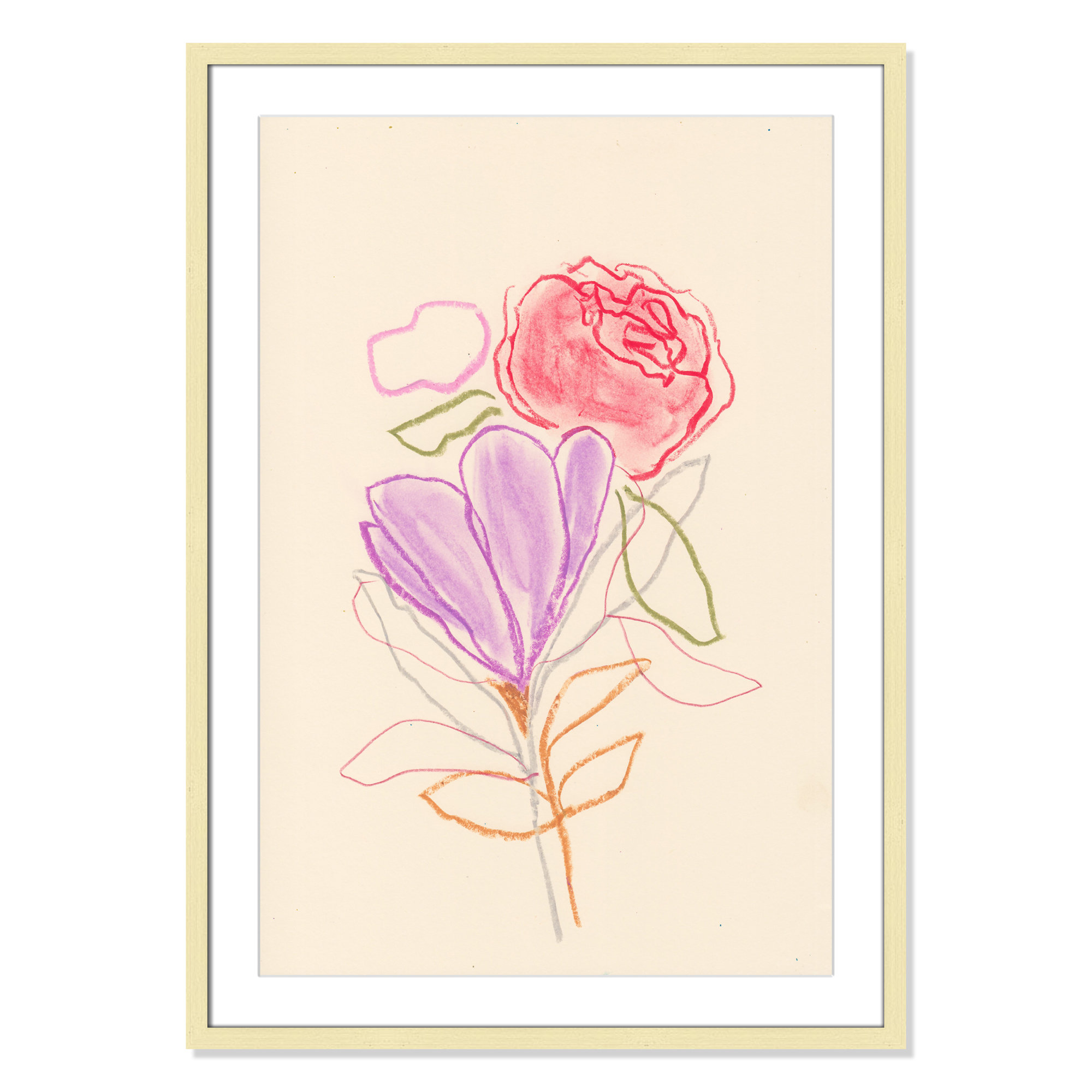 Simple Floral III Print by Bea Dina, White, 35.5" H x 25.5" W x 1.25" D, Gold Single Picture Framed Paper