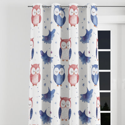 Kids Animals Blackout Curtains - Nocturnal Pastel Owls Grommet Curtain - 1 Panel
