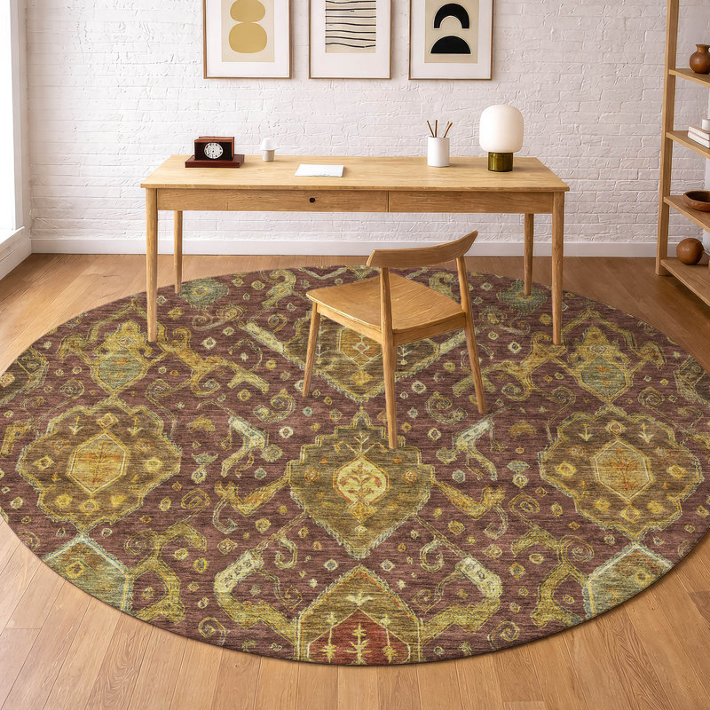 Tapis de qualité supérieure lavable à la machine Mayfield Global, Bourgogne, Rond 8 pi