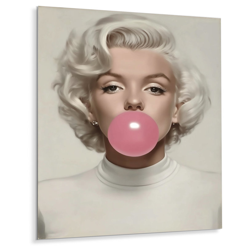 «Pink Grey Marilyn Pop Art Portrait», décoration murale célébrité en métal, impression sur métal glam, L 30 po x H 40 po