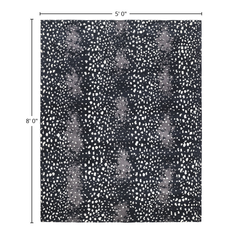 Louis Animal Print Hand-Knotted Wool/Cotton Ivory Area Rug, Rectangle 5' x 8', Black/White/Gray