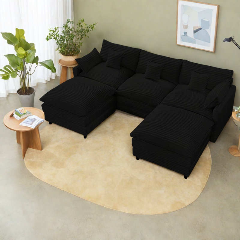 Ensemble de 7 pièces spacieux en velours côtelé avec rangement, style moderne pour la maison et le bureau