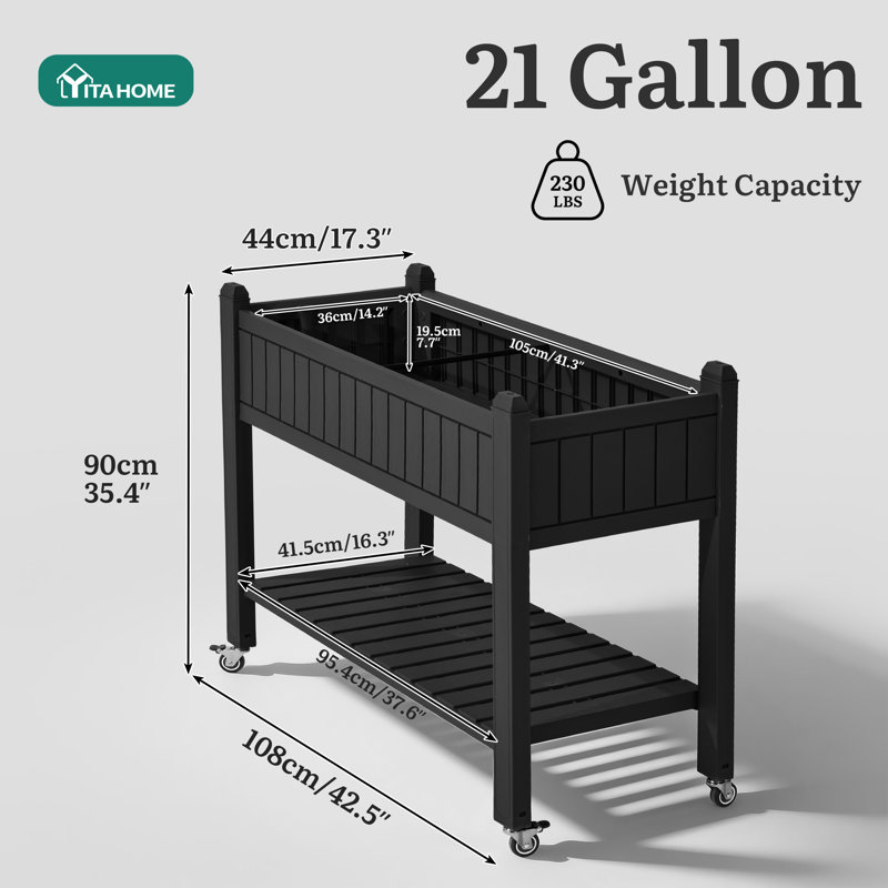 Resin Planter Box With Wheels, Black