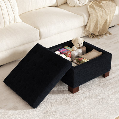29.5" Square Tufted Storage Ottoman with Removable Top, Upholstered Coffee Table Footstool for Living Room & Bedroom