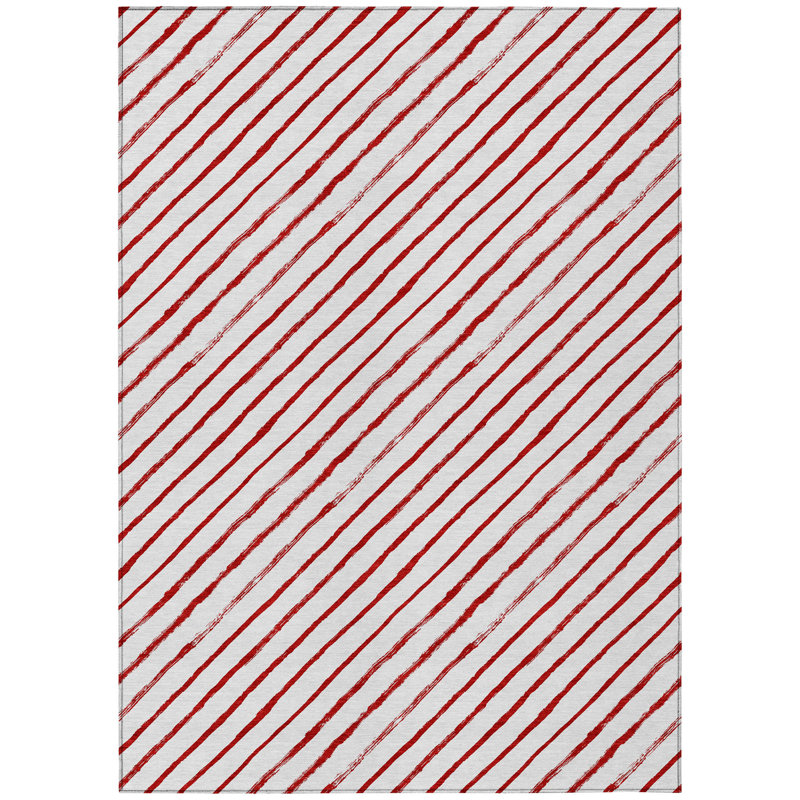 Machine Washable Indoor/Outdoor Christmas Striped Xhevrie Red Rug, Rectangle 5' x 7'6"