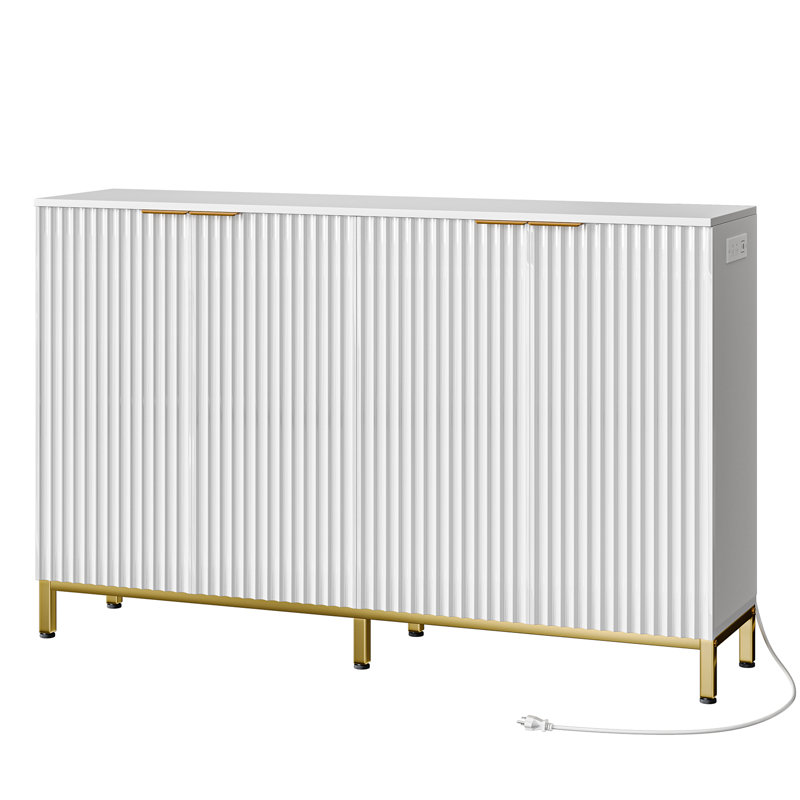 Bestier 55'' White Fluted Buffet Sideboard Cabinet with Power Outlet