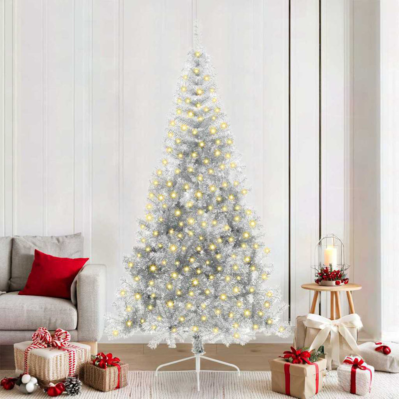 Artificial Pre-lit Christmas Tree Silver PET, Silver, 210 cm, without Baubles