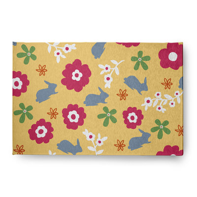 Tapis intérieur / extérieur en chenille tissé à la machine Annaka jaune / vert / rouge