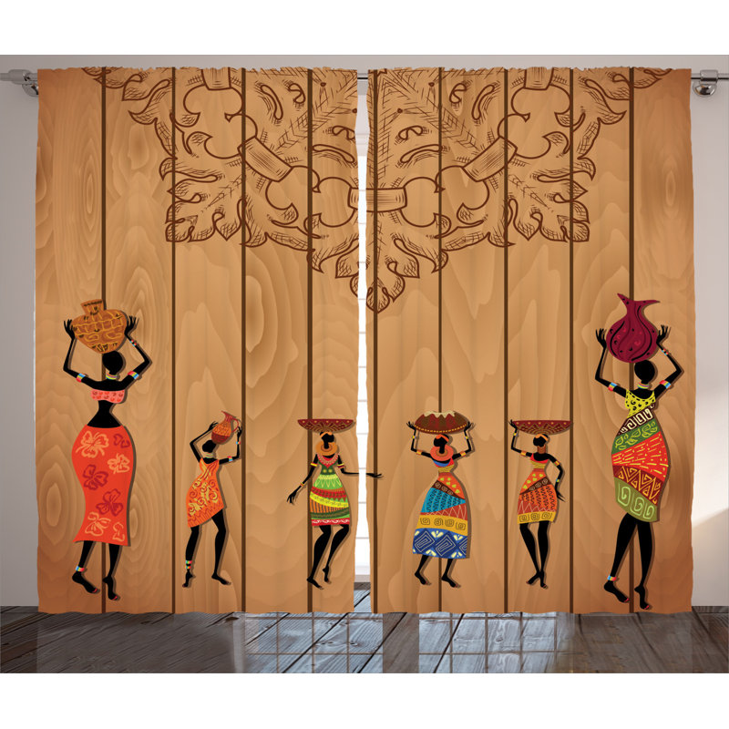 African Semi-Sheer Rod Pocket Curtain Panels, 54" x 96"