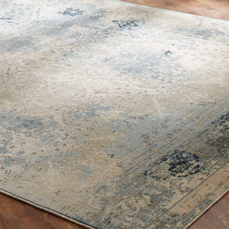 Tedesco Abstract Area Rug in Ivory/Blue, Square 6'