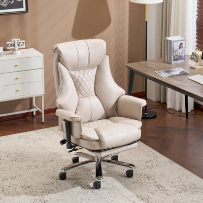 Fauteuil de bureau grand et grand - capacité de 600 lb avec repose-pieds, soutien lombaire réglable et accoudoirs, conception robuste avec siège à ressorts ensachés pour plus de confort, beige