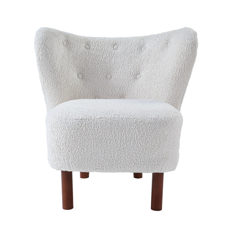 Fauteuil à oreilles blanc avec siège en mousse et pieds en bois