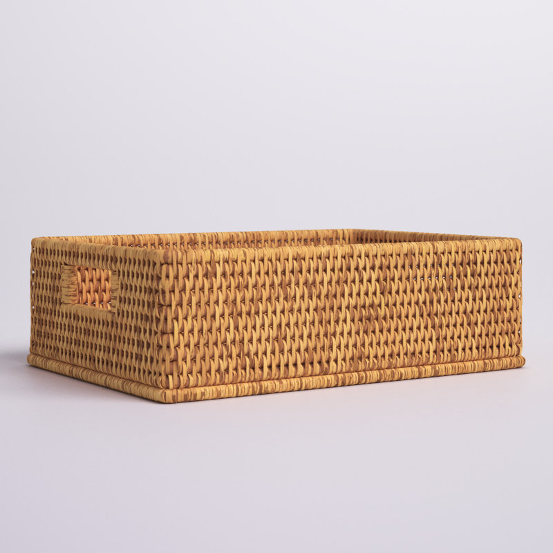 Panier en rotin avec coins arrondis et poignées découpées, Brun miel