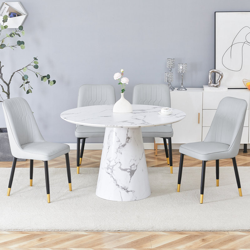 Ensemble de salle à manger circulaire L 45 po x l 45 po Nerita, 5, Gris clair