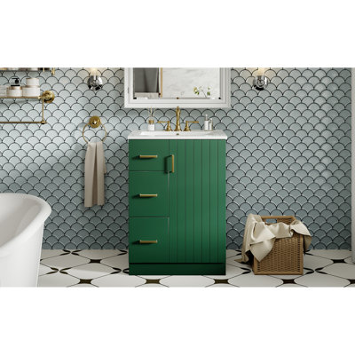 24 - Inch Bathroom Vanity With Sink, 2 Drawers, And Soft Closing Door: Stylish Vertical Stripe Hardware For Smooth Operation Modern Design Gliding Hinges