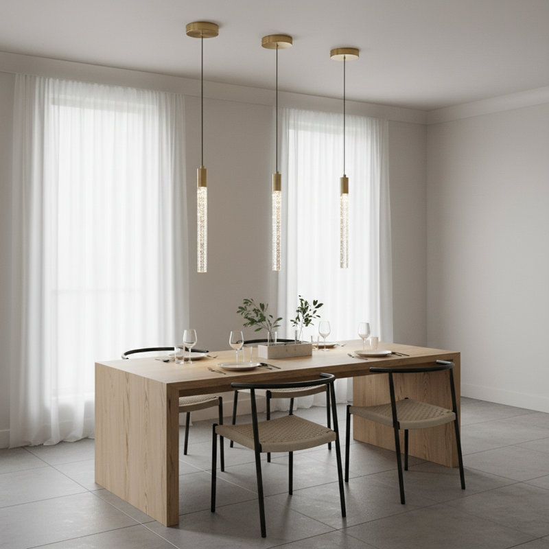 Solem 1-Light Modern Pendant Kitchen Island Crystal LED Light Cylinder Style, Gold