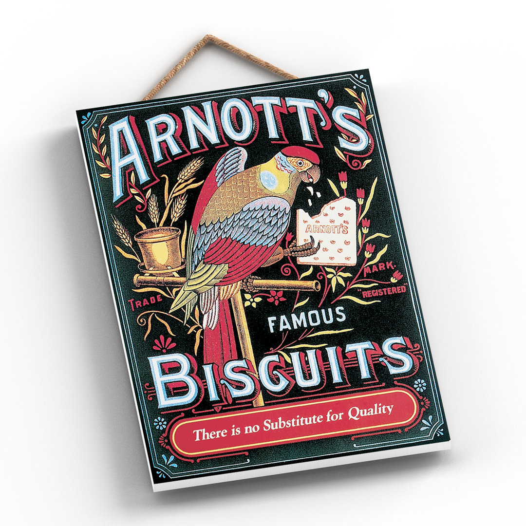 Arnotts Biscuits Vintage Retro Poster Design On Wooden Plaque