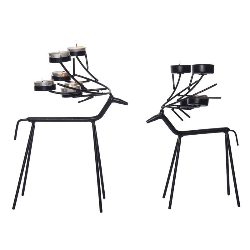 Ensemble de 2 porte-bougies de Noël en métal noir rustique Union Rustic 13,46 po