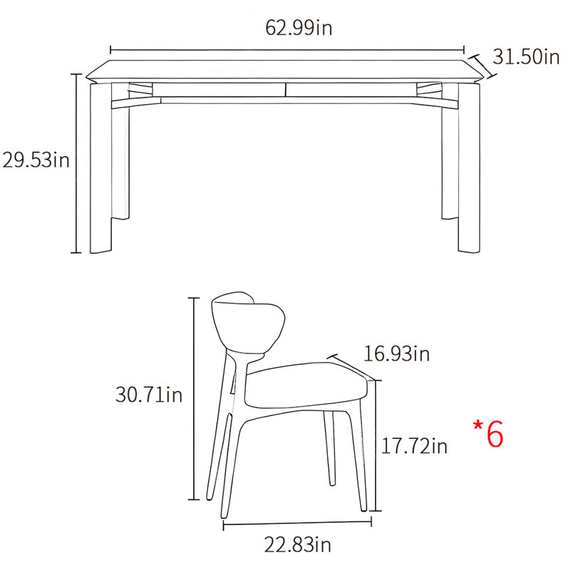 French luxury style rectangular dining table sets, 29.53"H x 62.99"L x 31.5"W