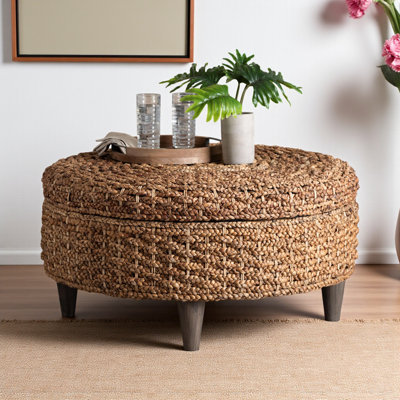 Repose-pieds avec rangement en rotin Delgr et tissé à la main en ruppie marine H 17,49 po x l 35,25 po x P 35,25 po Delonzo