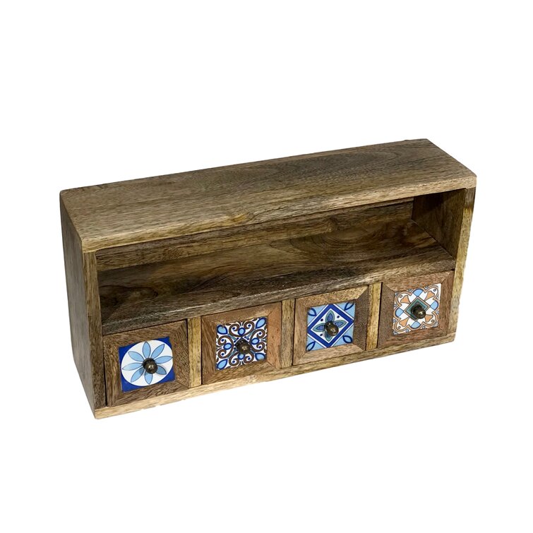 Deyja Ceramic Tile Inlay Wood 4 Drawer Spice Cabinet