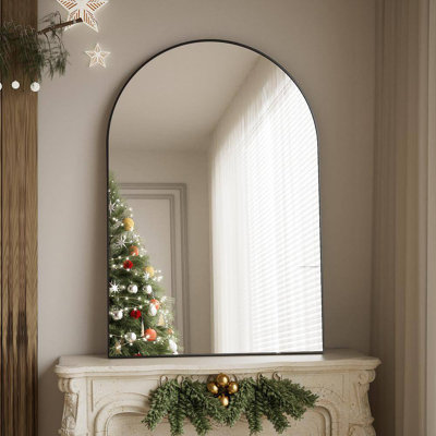 Bathroom Mirror For Wall, Arched Vanity Bathroom Mirror For Over Sink, Metal Framed With HD Shatter-Proof Glass For Entryway, Living Room,Bedroom