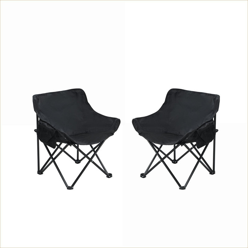 Ensemble de 2 fauteuils de camping portatifs pliants en polyester noir foncé pour camping, pique-nique et activités de plein air