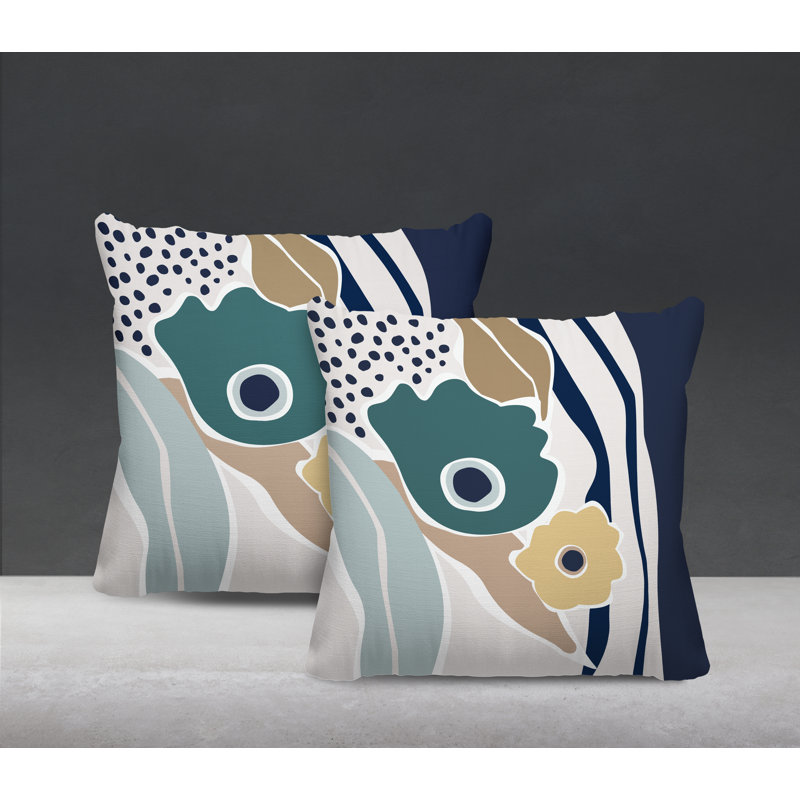 Jeté carré en polyester / mélange de polyester intérieur / extérieur, L 15 po x H 15 po, Émeraude / bleu marine / beige