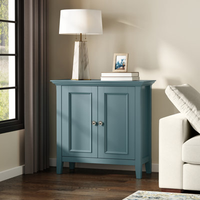 Manervia 32"W Solid Wood Transitional Low Storage Cabinet With 2 Doors And Adjustable Shelves
