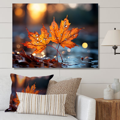 «Orange Autumn Maple Leaves III» - Art mural érable