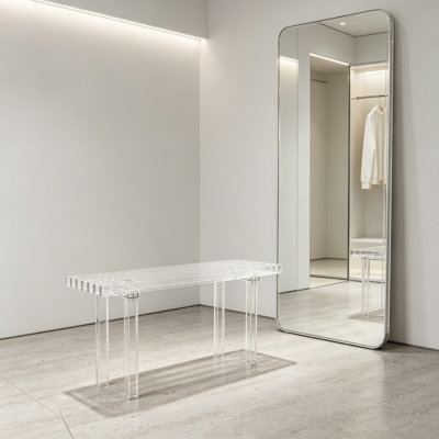 Banc de hall d'entrée en acrylique - Banc de rangement pour chaussures transparent de 35 pouces pour la chambre à coucher, bout de lit, couloir, 2 sièges, capacité de 350 lb, conception moderne, assemblage facile, l 11,81 po x l 35,04 po x P 16,93 po