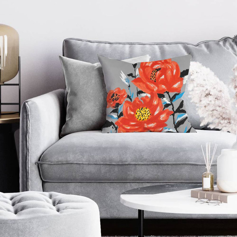 Three pink flowers - 16"x16" Throw pillow cover - Poly twill - Print on demand, 16" H x 16" W