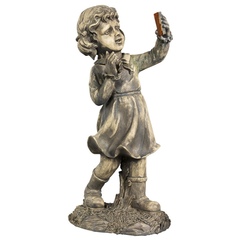 18" Distressed Gray Girl with Cell Phone Solar LED Garden Statue