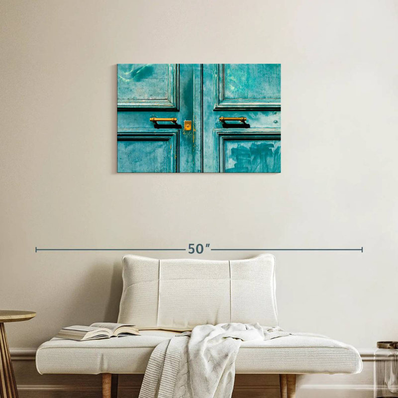 Lilie vieille porte turquoise, H 20 po x l 30 po