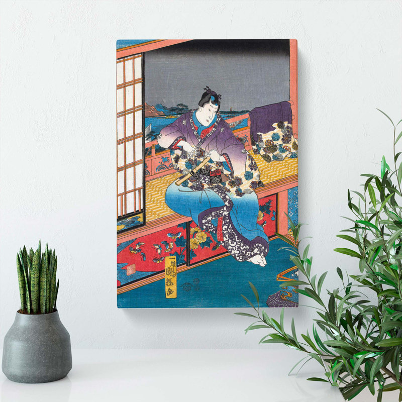 Holding A Flute by Utagawa Kuniteru - Wrapped Canvas Painting, 60cm H x 40cm W x 3cm D