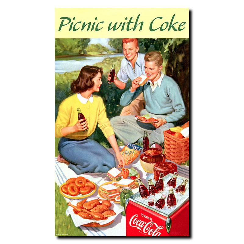 Coca Cola Picnic with Coke Stretched Canvas Art