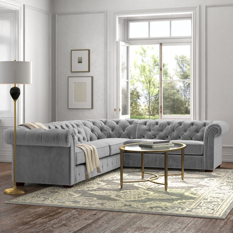 Dunn Velvet L-Shaped Sectional Reversible, Gray