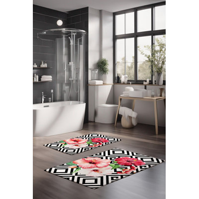 Ensemble de tapis de bain de luxe Eakly (2 pièces), 100% polyester, 16,0 x 23,6 pouces et 23,6 x 39,4 pouces | Conception antibactérienne antidérapante, hauteur de poils de 0,3 po | Lavable à la machine, durable et facile à nettoyer | Idéal pour la décoration de salle de bain