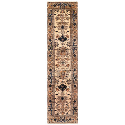 Tapis unique de couleur ivoire / beige / noir One-of-a-Kind