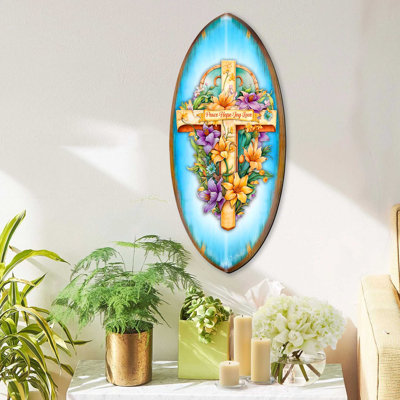 Art mural Christian Coastal - Peace Hope Joy Love Cross Surfboard Art