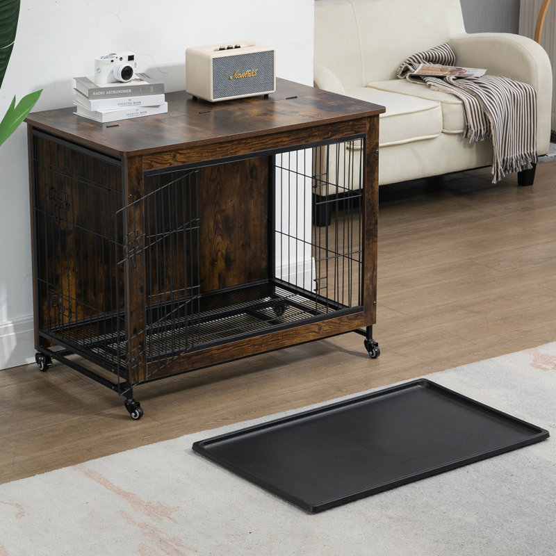 Mobilier pour cage de chien avec coussin et portes doubles, H 25,92 po x l 23,52 po x P 20,13 po, Brun