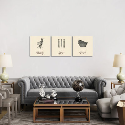 «Laundry Sign Triptych», ensemble d'art mural sur toile tendue (ensemble de 3)