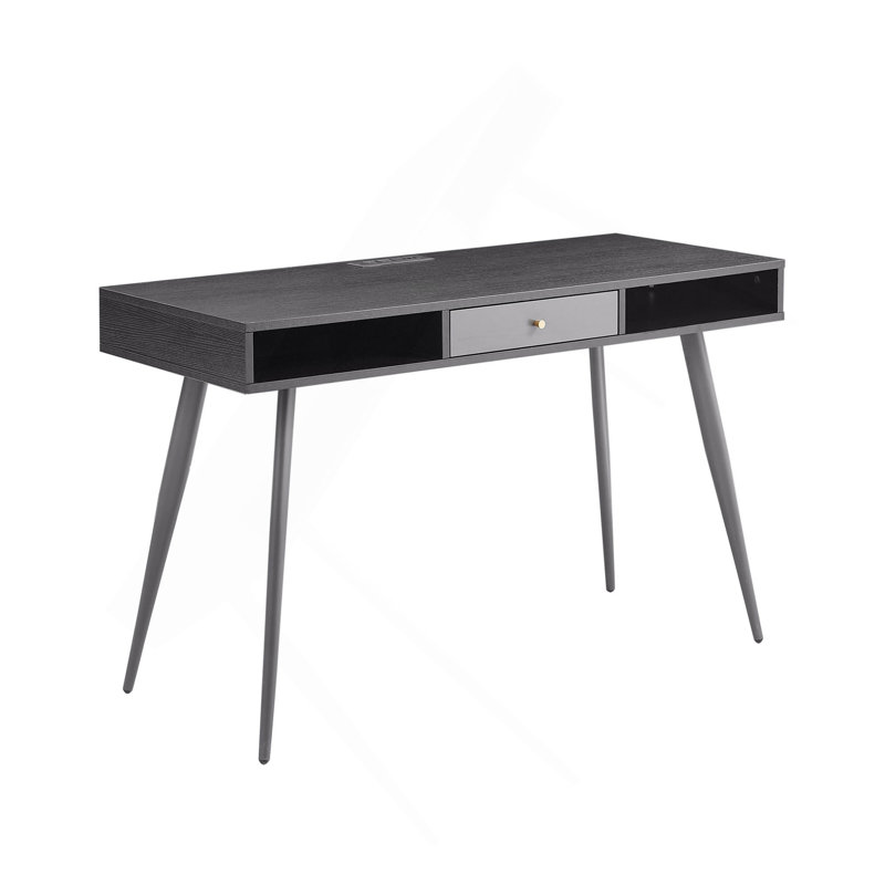 Mid Century Desk With USB Ports And Power Outlet, Modern Writing Study Desk With Drawers, Multifunctional Home Office Computer Desk